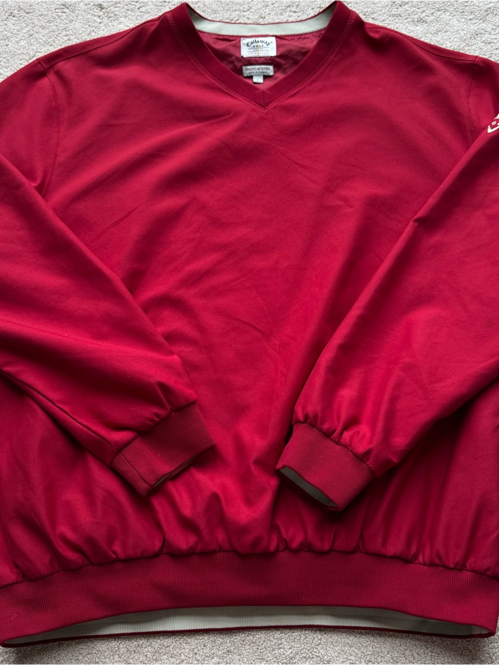 Callaway Golf Sport Outerwear Men Large V-Neck Windshirt Pullover Microfiber Red